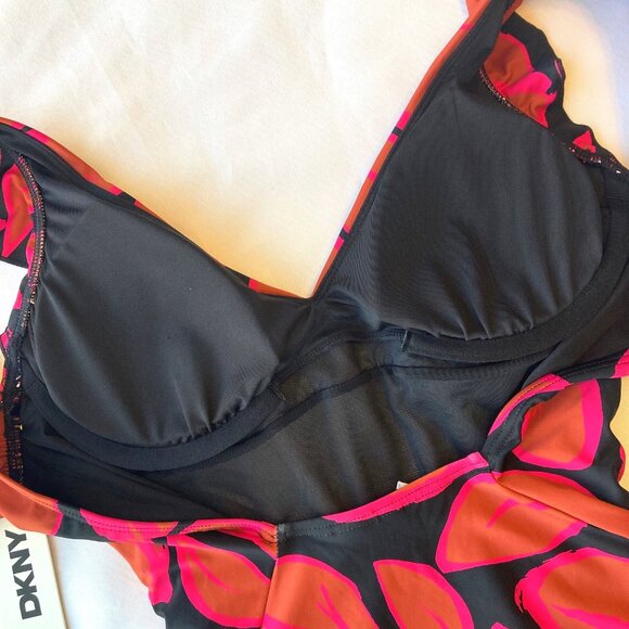 DKNY Flutter Sleeve One Piece Shirred Swimsuit Women's Small S Multicolor NWT - Picture 8 of 9